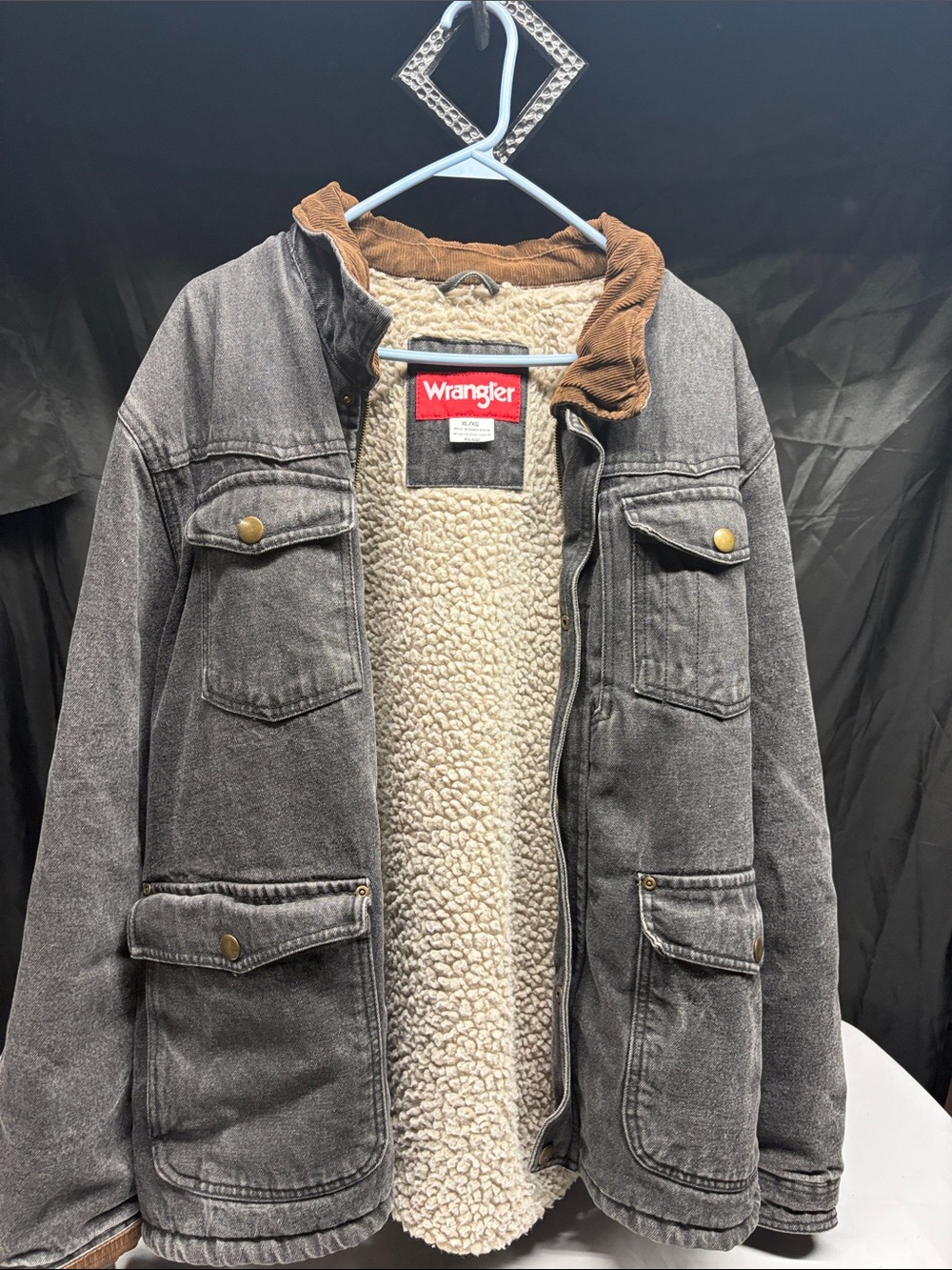 Wrangler Gray Work Jacket with Brown Corduroy Collar